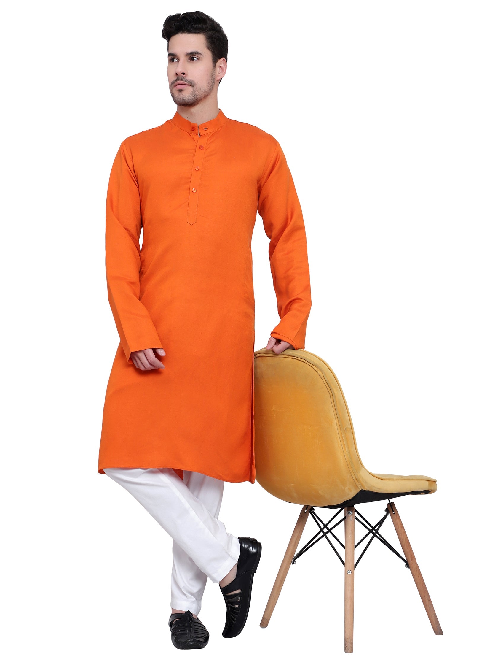 TerraDesi Saffron Heritage Cotton Kurta Pajama Set for Men