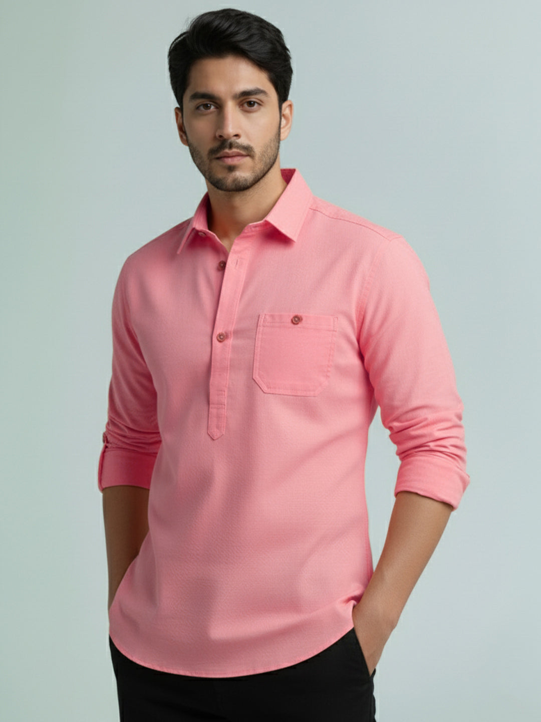 TerraDesi Men's Premium Cotton Short Kurta – Modern Ethnic Essential (SE82)