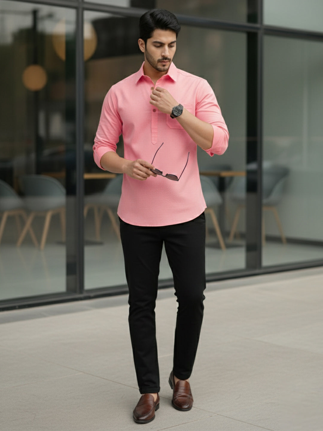 TerraDesi Men's Premium Cotton Short Kurta – Modern Ethnic Essential (SE82)