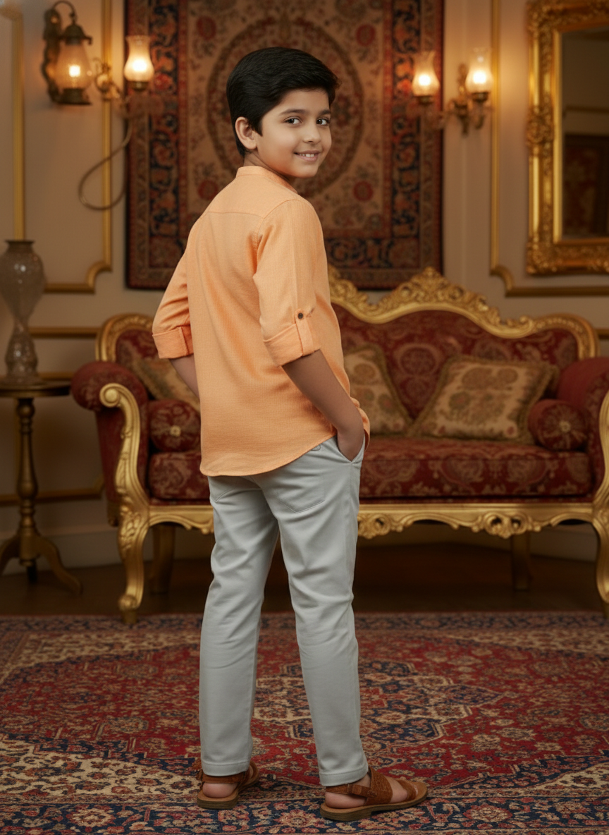 TerraDesi Junior Alabaster Grace Solid Mandarin Shirt