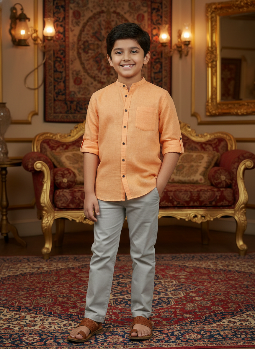 TerraDesi Junior Alabaster Grace Solid Mandarin Shirt
