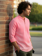 TerraDesi Sand Beige Cotton Kurta for Men | Zipper Closure Mandarin Collar Kurta