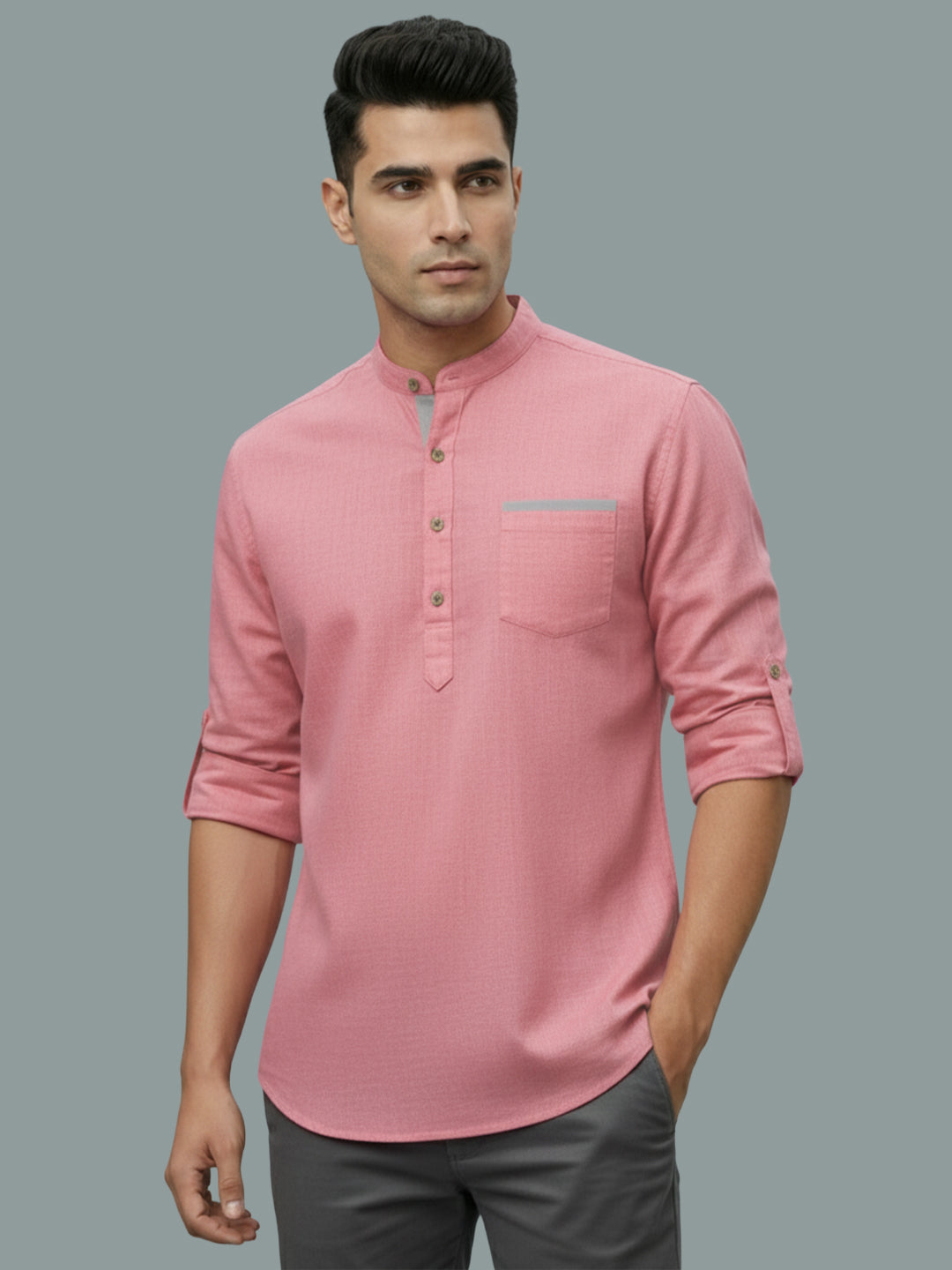 TerraDesi Men's Casual Regular Fit Full Sleeve Pocket Contrast Kurta (SE119)