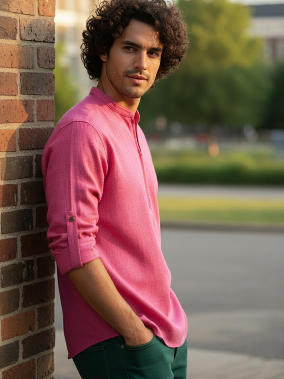 TerraDesi Sand Beige Cotton Kurta for Men | Zipper Closure Mandarin Collar Kurta