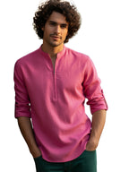 TerraDesi Sand Beige Cotton Kurta for Men | Zipper Closure Mandarin Collar Kurta