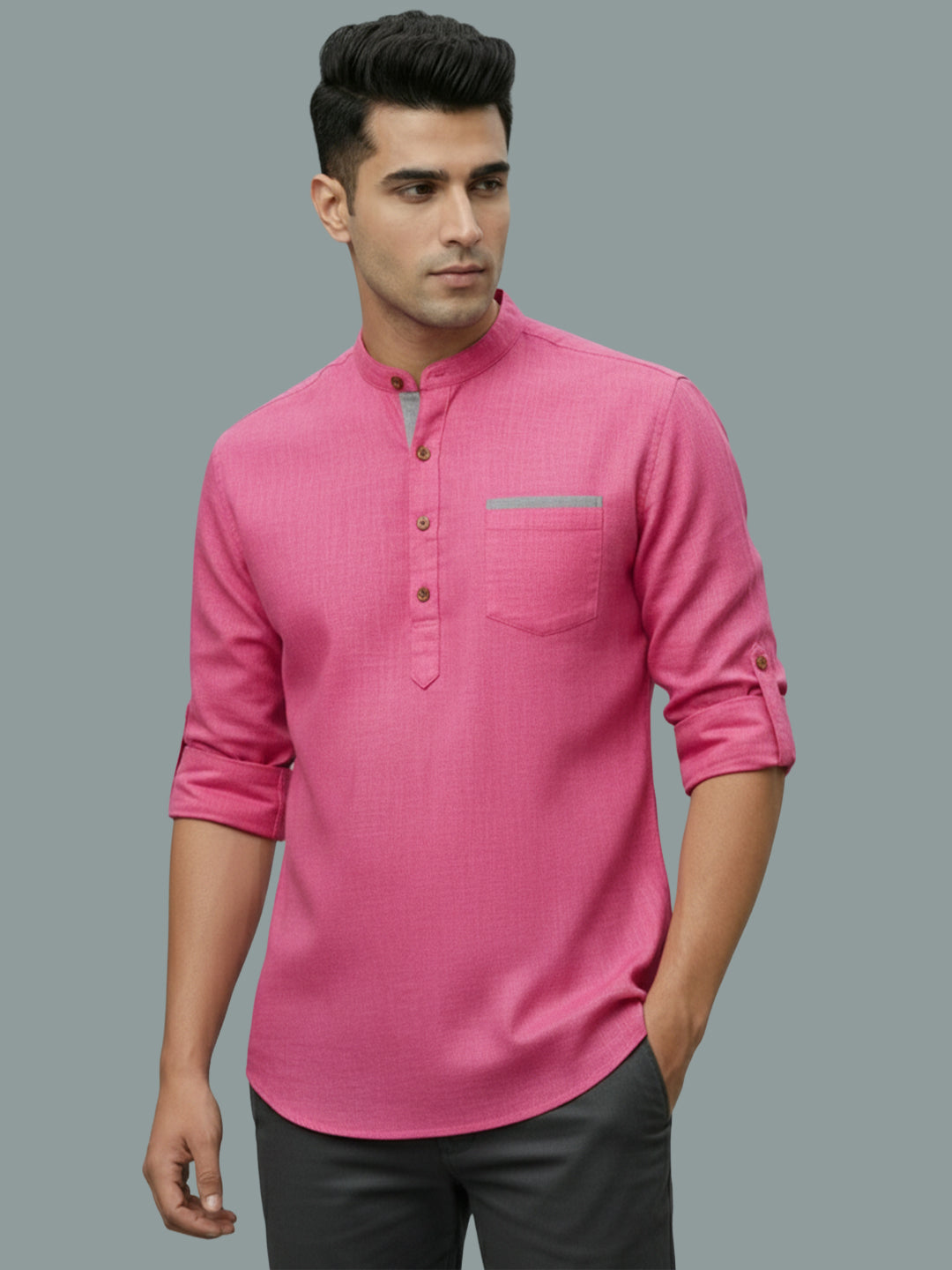 TerraDesi Men's Casual Regular Fit Full Sleeve Pocket Contrast Kurta (SE119)