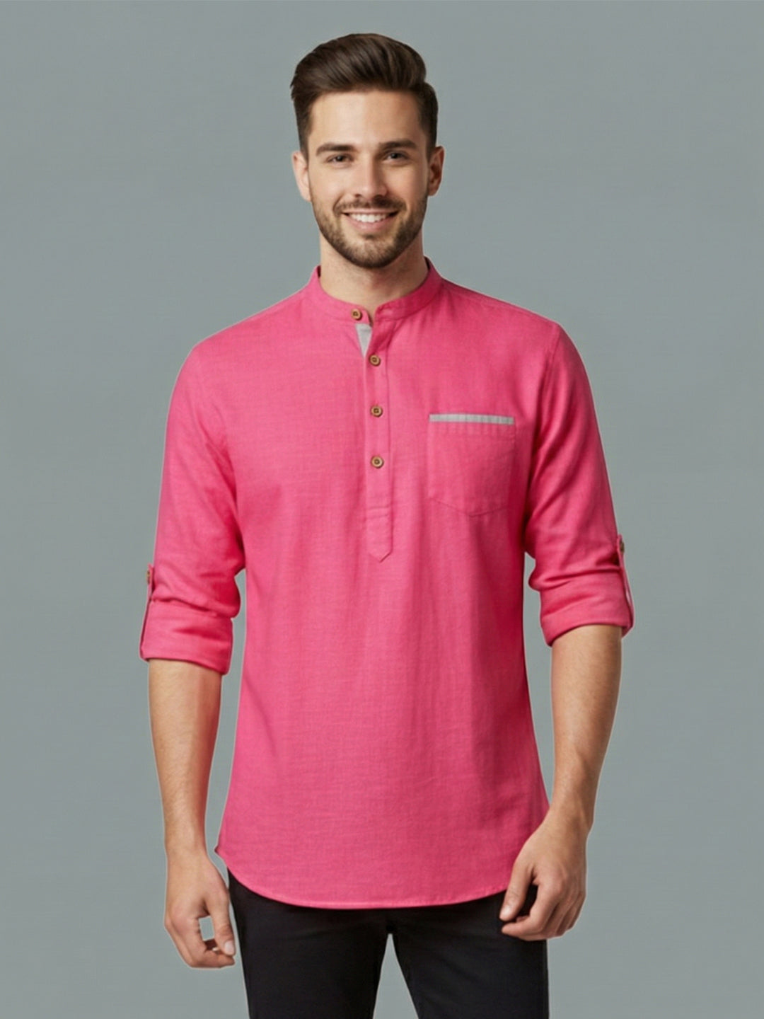 TerraDesi Men's Regular Fit Cotton Mandarin Collar Kurta (SE120)