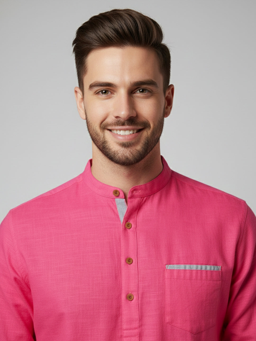 TerraDesi Men's Regular Fit Cotton Mandarin Collar Kurta (SE120)