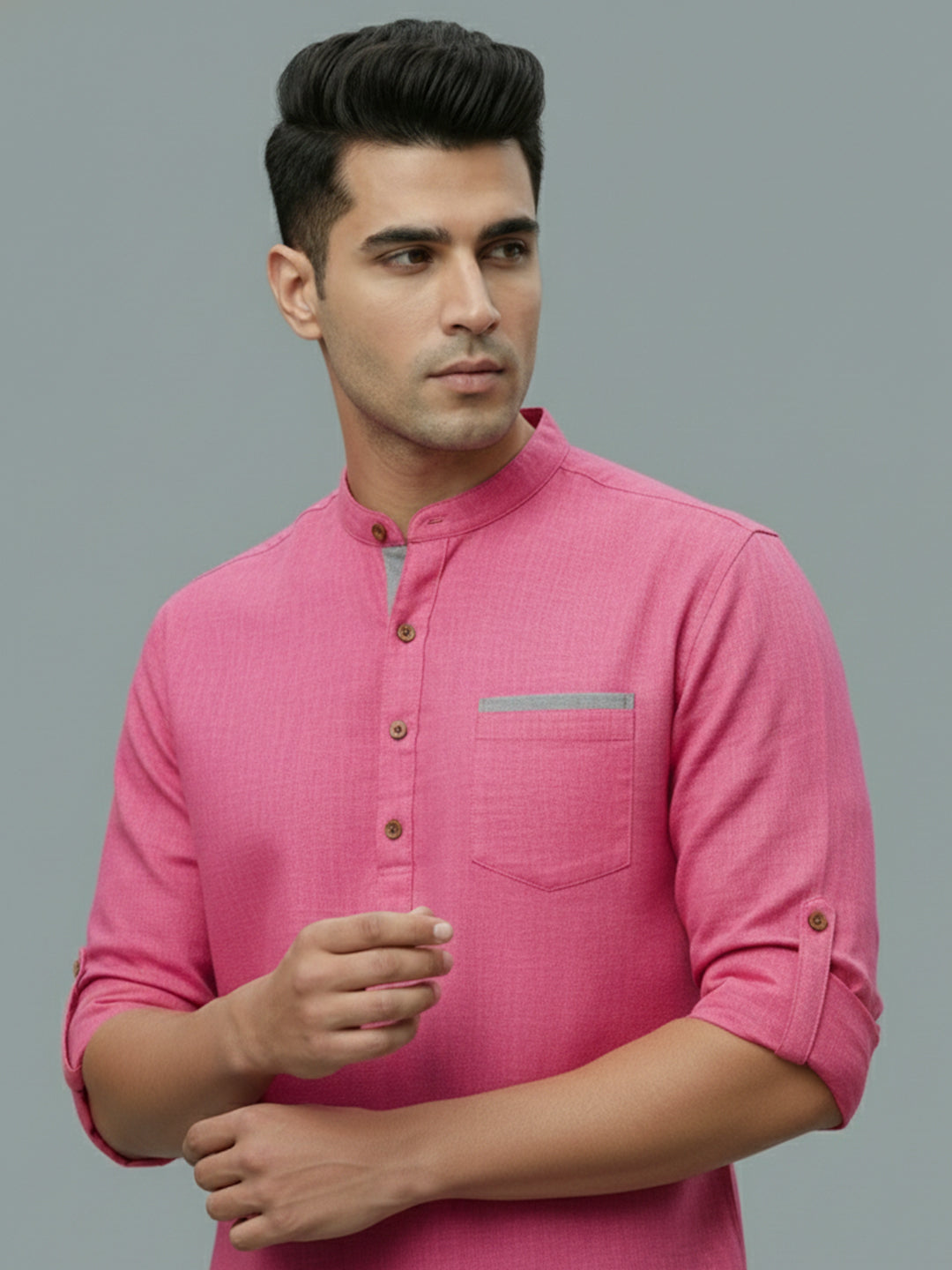 TerraDesi Men's Casual Regular Fit Full Sleeve Pocket Contrast Kurta (SE119)