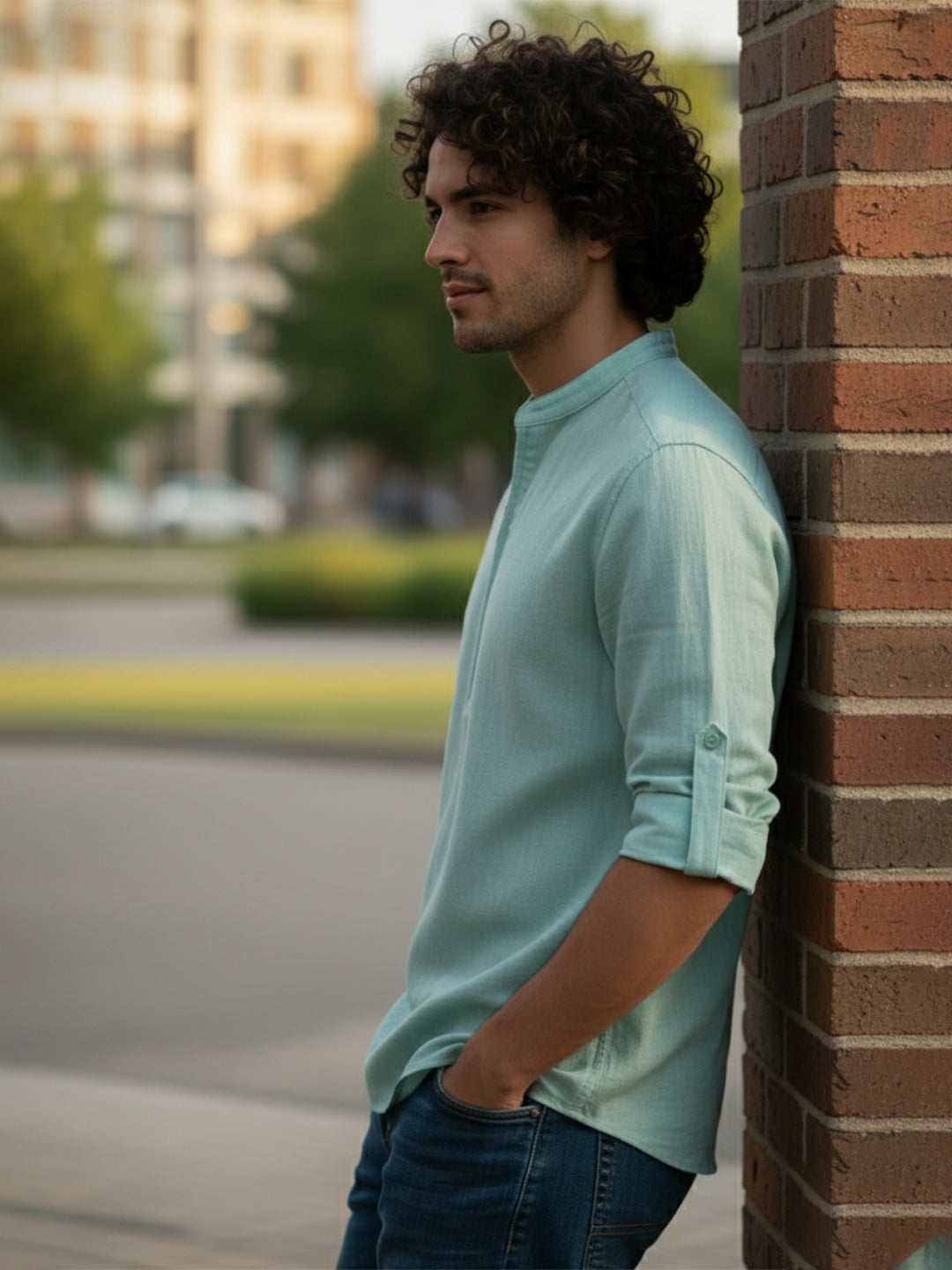 TerraDesi Sand Beige Cotton Kurta for Men | Zipper Closure Mandarin Collar Kurta