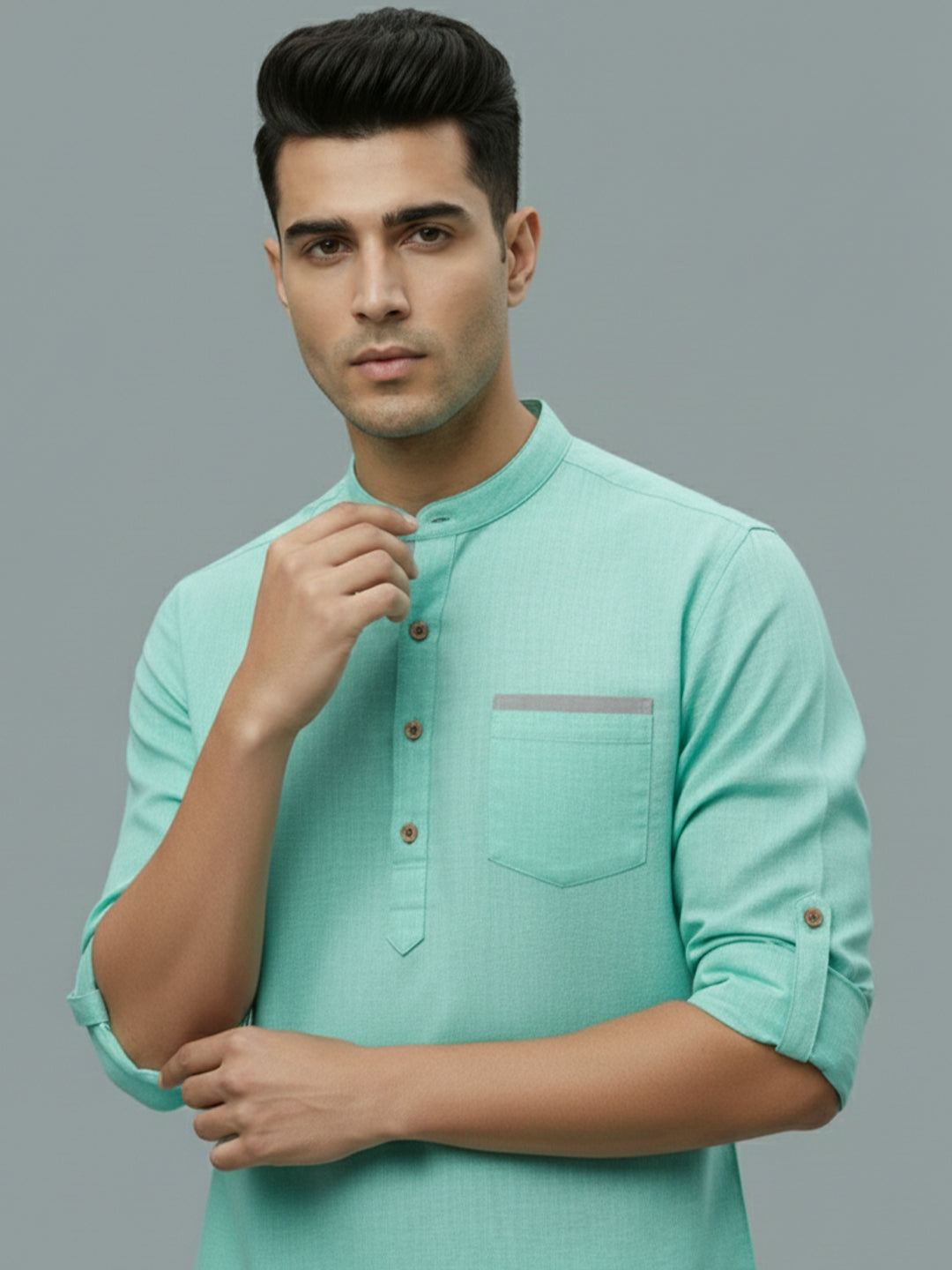 TerraDesi Men's Casual Regular Fit Full Sleeve Pocket Contrast Kurta (SE119)
