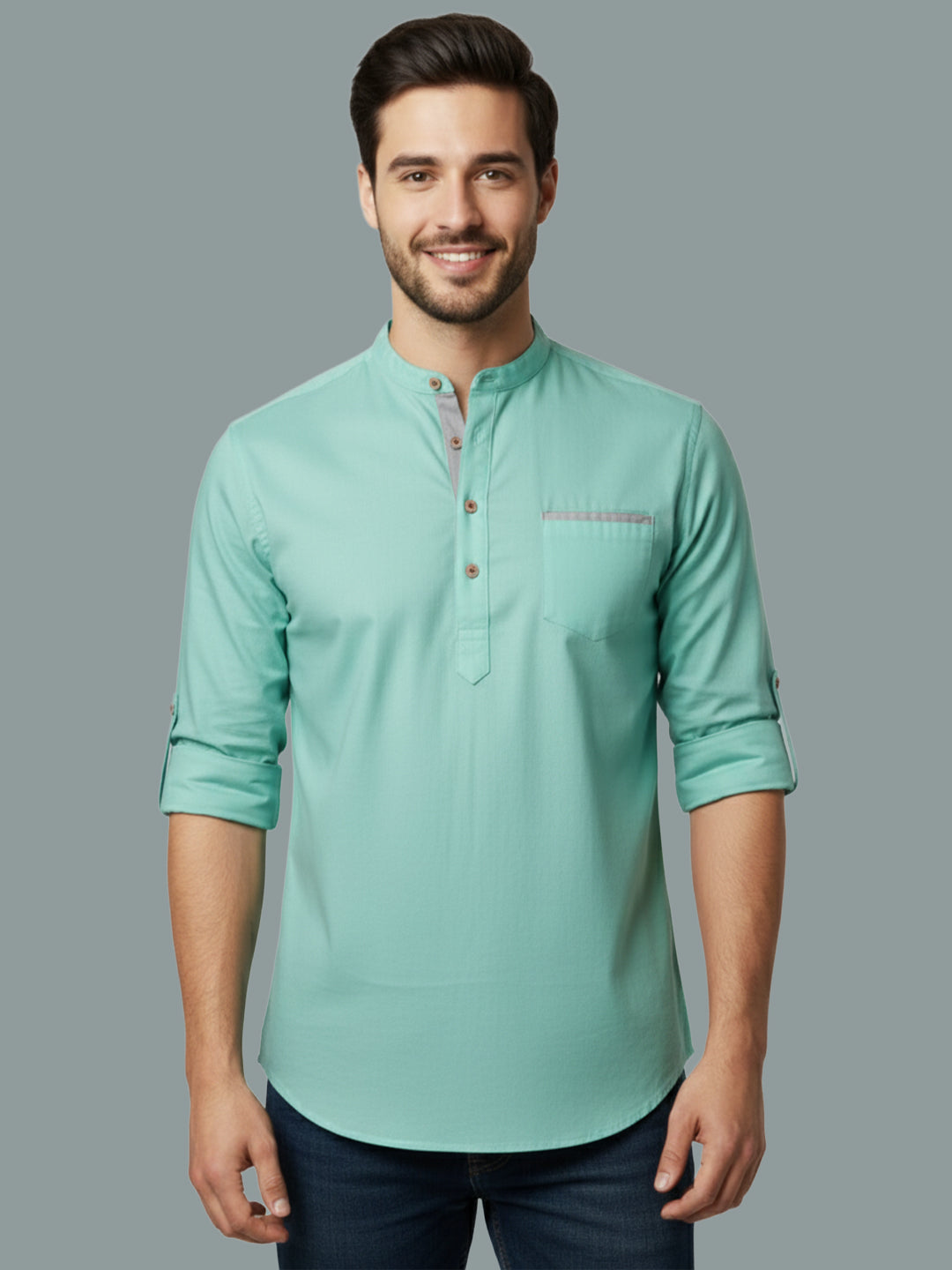 TerraDesi Men's Regular Fit Cotton Mandarin Collar Kurta (SE120)