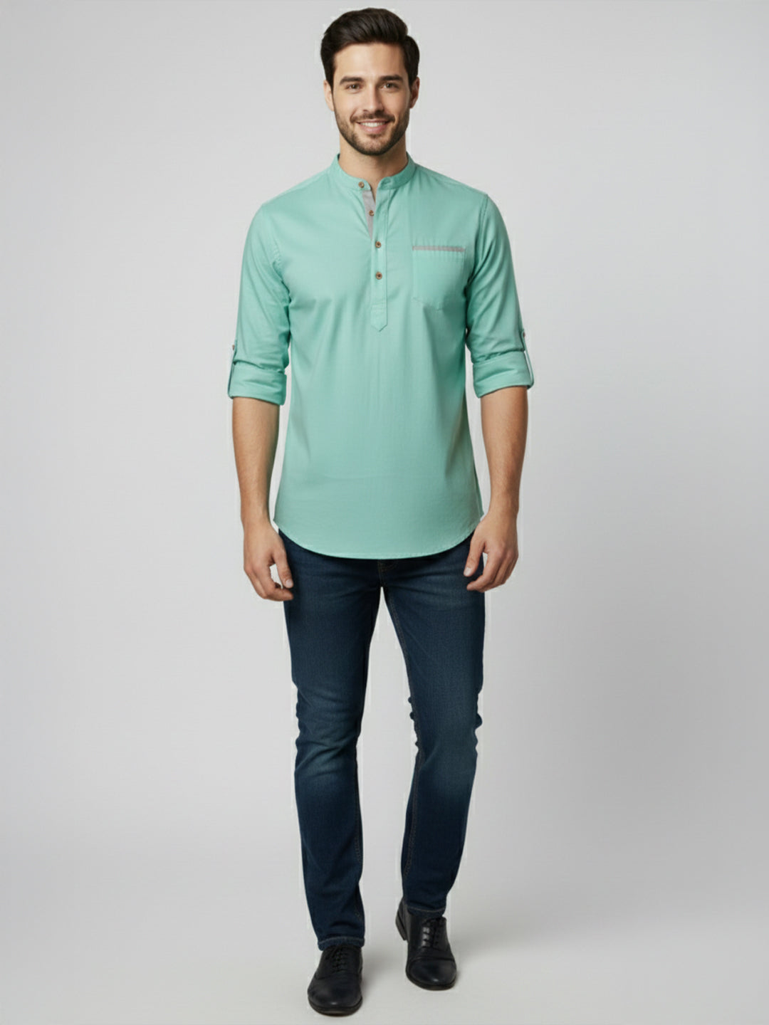 TerraDesi Men's Regular Fit Cotton Mandarin Collar Kurta (SE120)