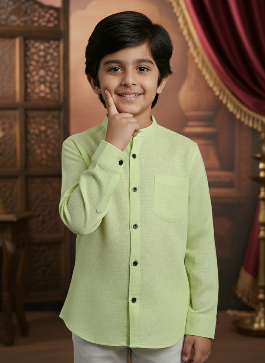 TerraDesi Junior Alabaster Grace Solid Mandarin Shirt
