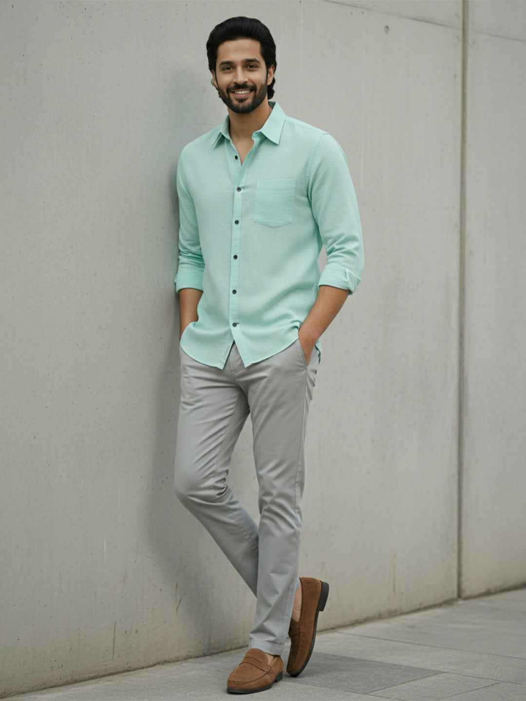 TerraDesi Citrine Glow Solid Cotton Blend Formal Shirt