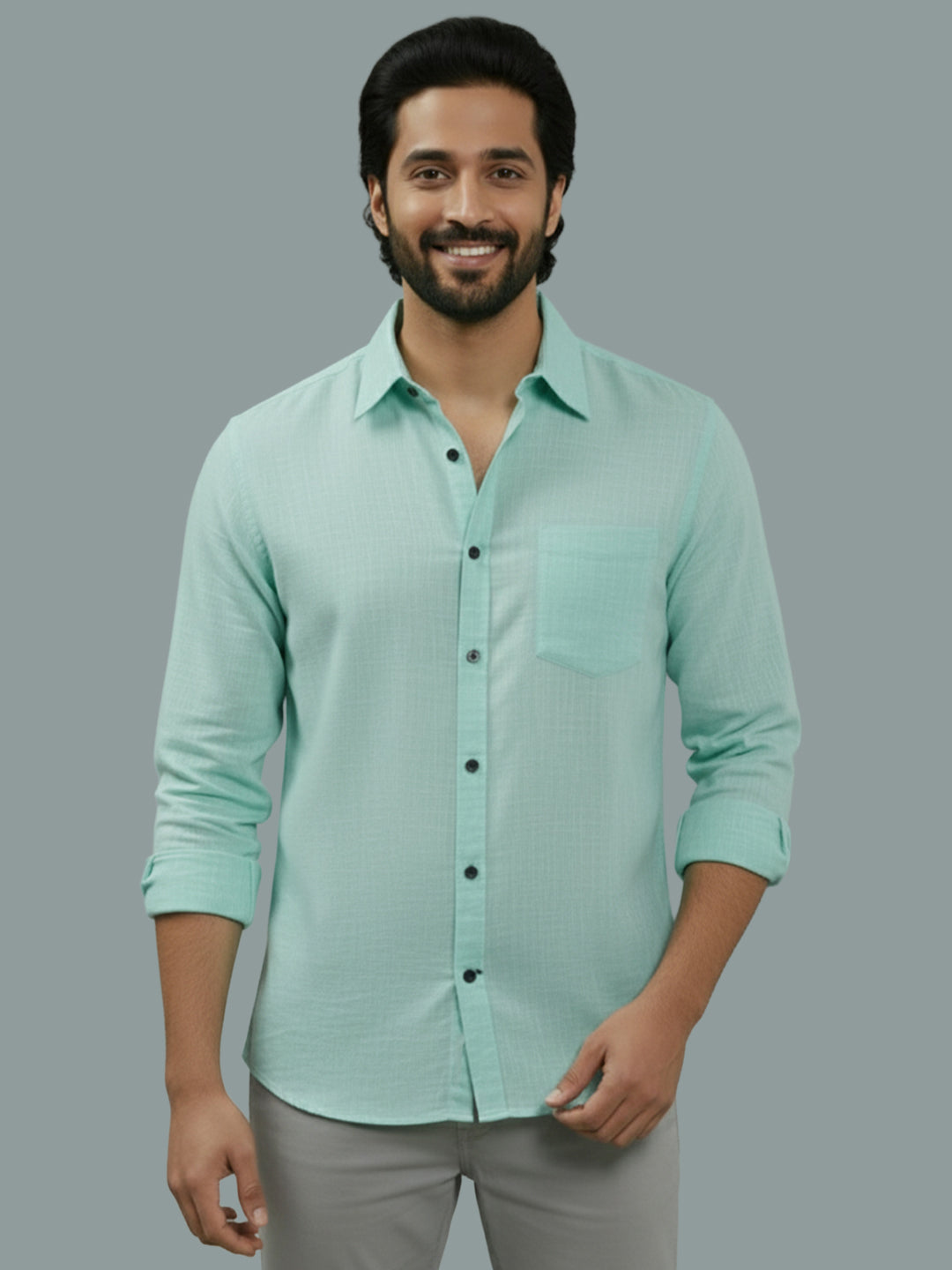 TerraDesi Azure Zenith Solid Cotton Blend Formal Shirt