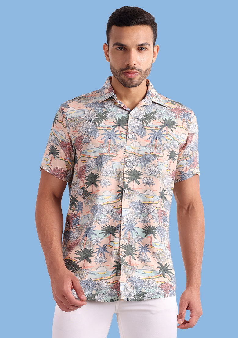 TerraDesi Sunset Shore Tropical Viscose Rayon Shirt