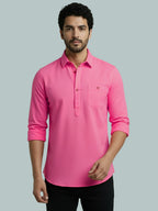 TerraDesi Men's Solid Cotton Short Kurta | Casual Full Sleeve Regular Fit (SE89)