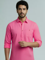 TerraDesi Men's Solid Cotton Short Kurta | Casual Full Sleeve Regular Fit (SE89)
