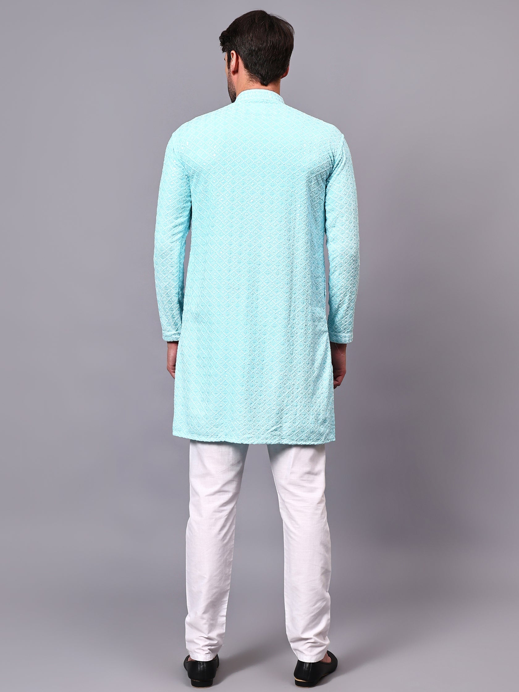 TerraDesi Royal Pista Bloom Chikankari Sequined Kurta Pajama Set