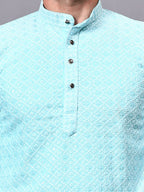 TerraDesi Royal Pista Bloom Chikankari Sequined Kurta Pajama Set