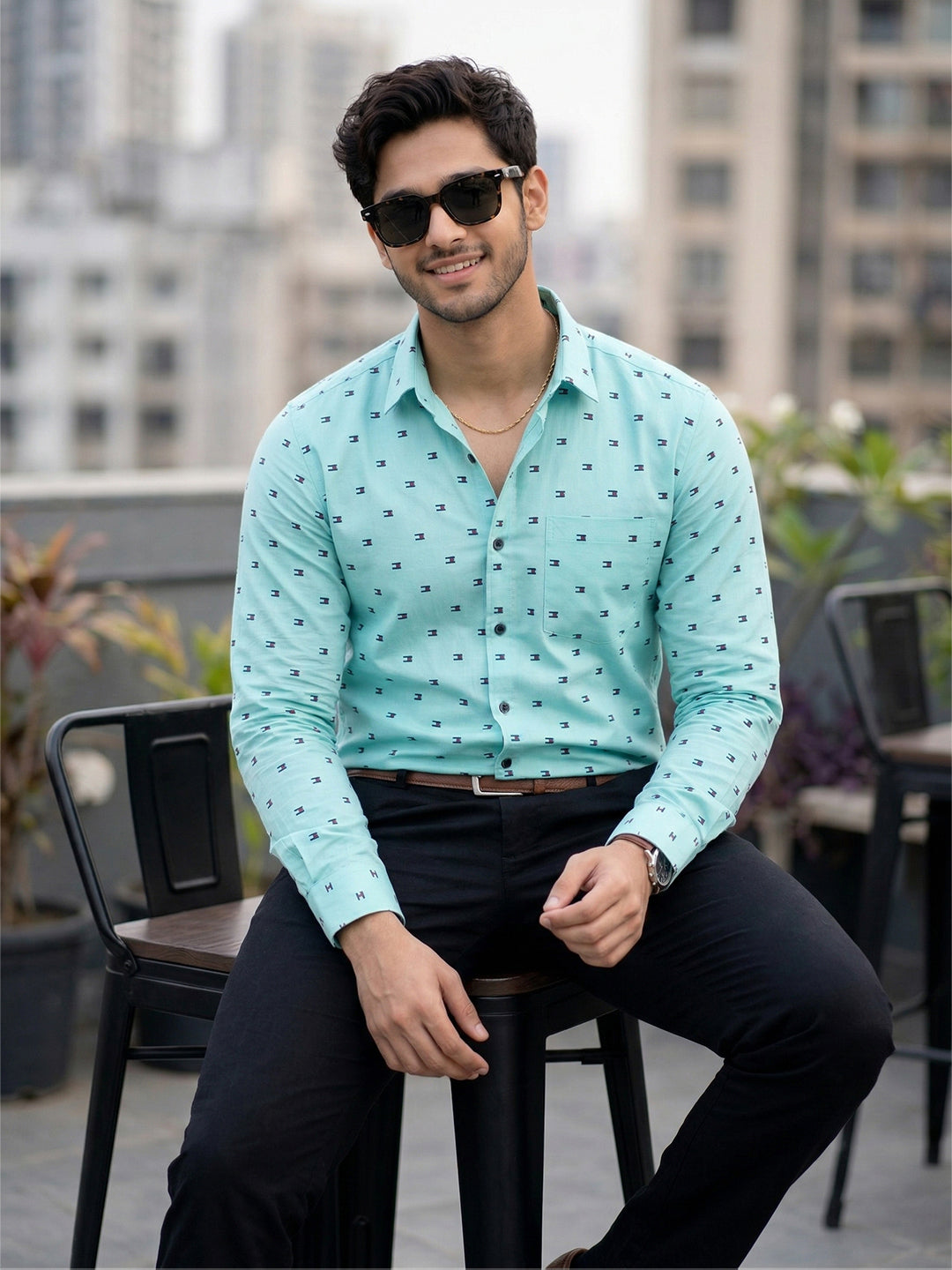 TerraDesi Urban Crest Printed Cotton Shirt for Men