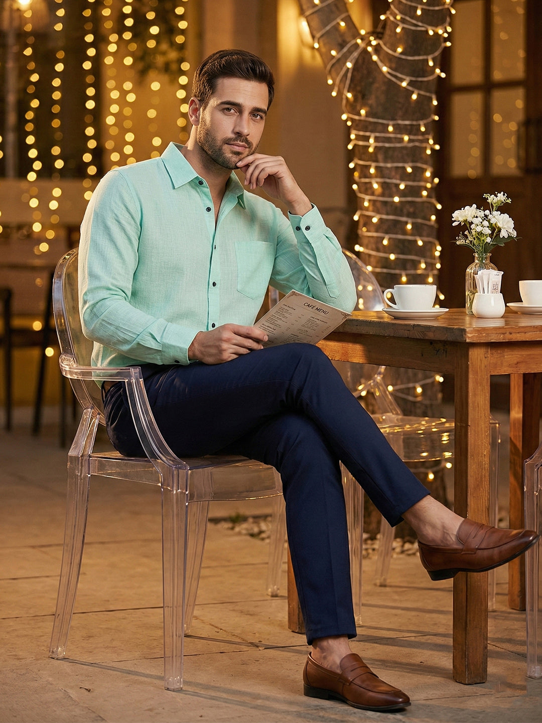 TerraDesi Alabaster Peak Solid Cotton Blend Formal Shirt