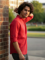 TerraDesi Sand Beige Cotton Kurta for Men | Zipper Closure Mandarin Collar Kurta