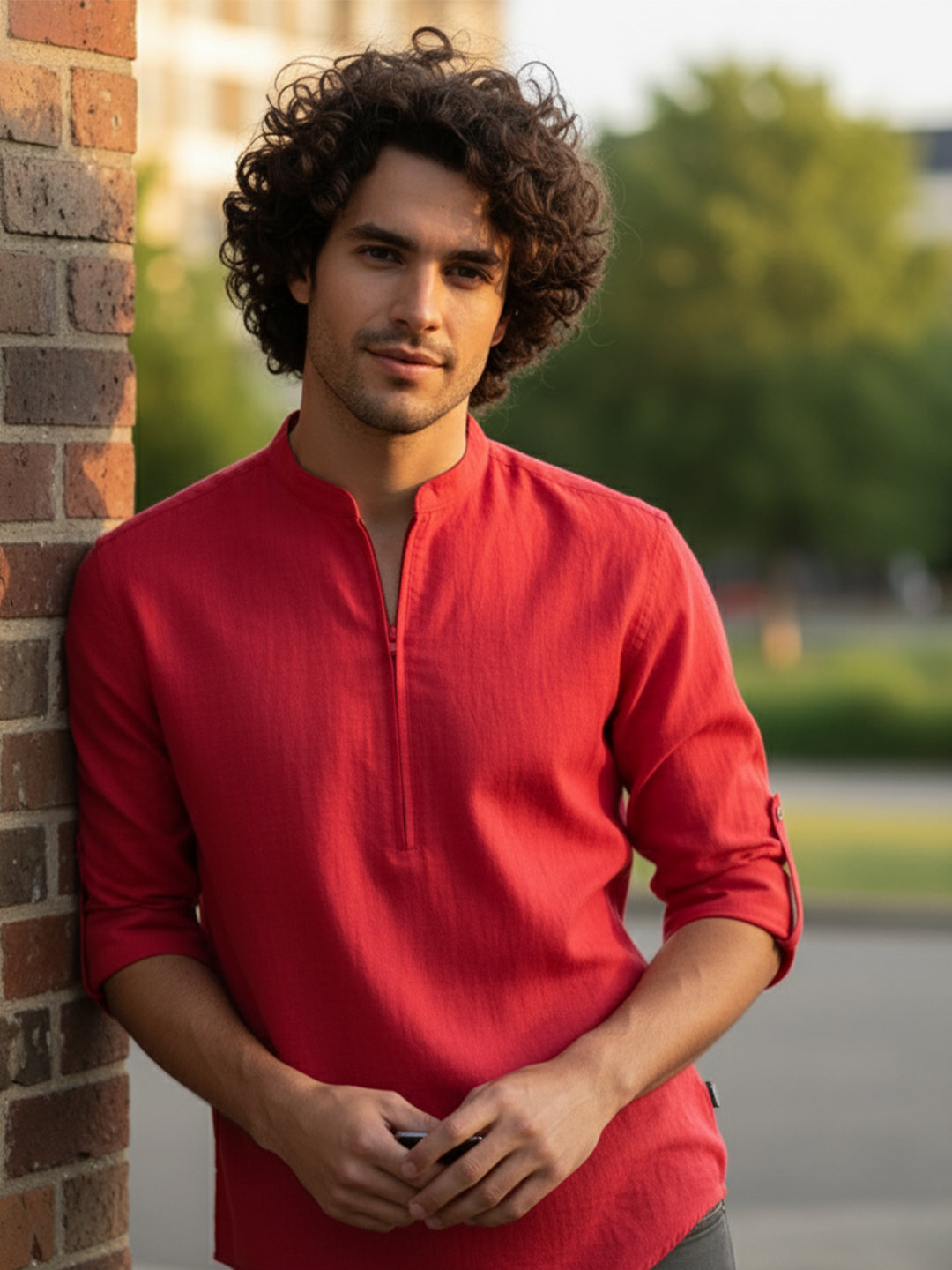 TerraDesi Sand Beige Cotton Kurta for Men | Zipper Closure Mandarin Collar Kurta