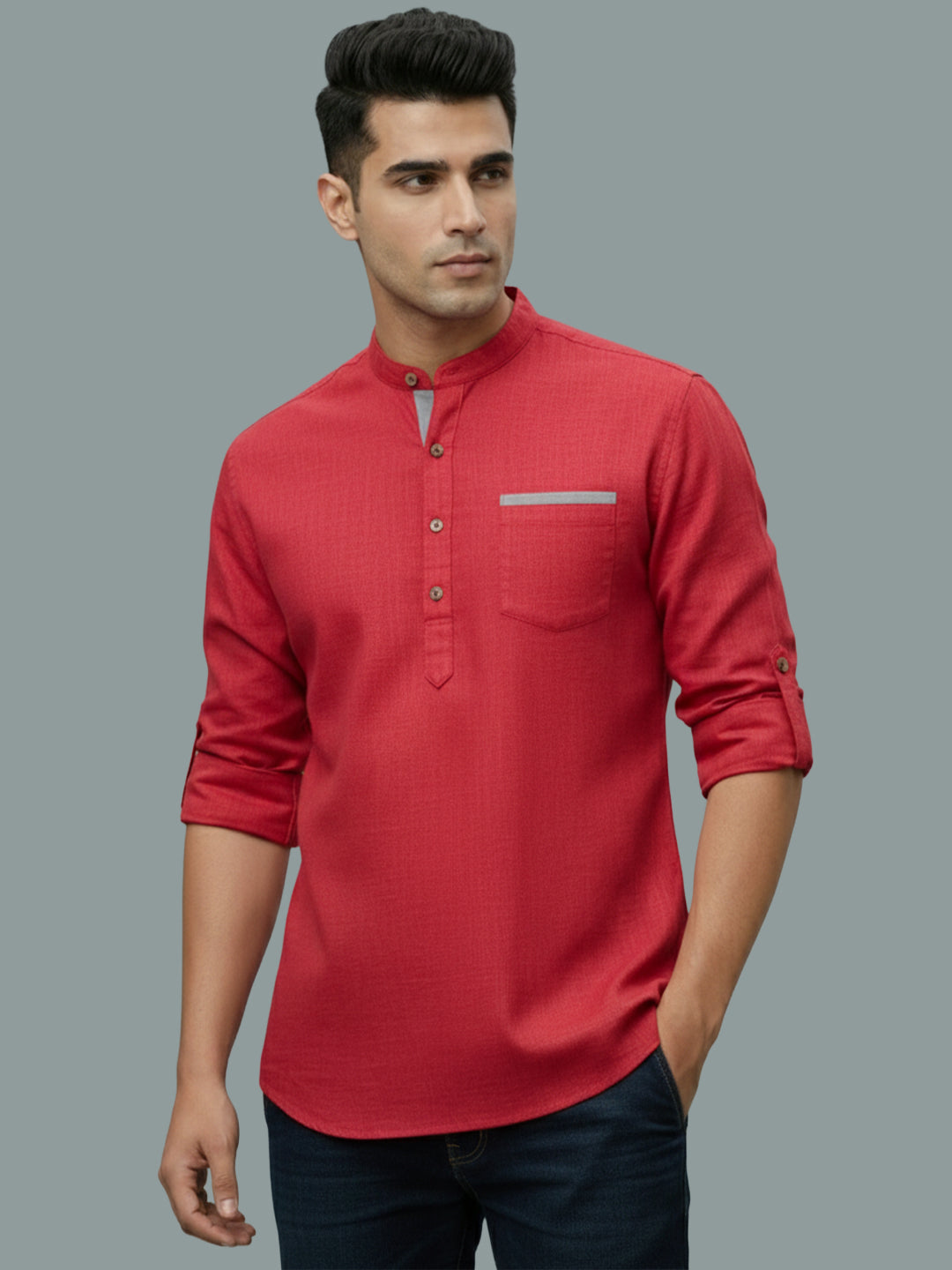 TerraDesi Men's Casual Regular Fit Full Sleeve Pocket Contrast Kurta (SE119)