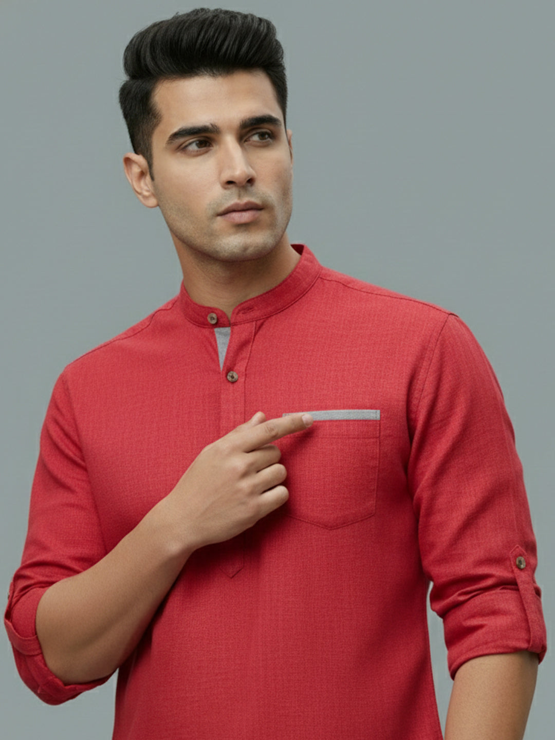 TerraDesi Men's Casual Regular Fit Full Sleeve Pocket Contrast Kurta (SE119)