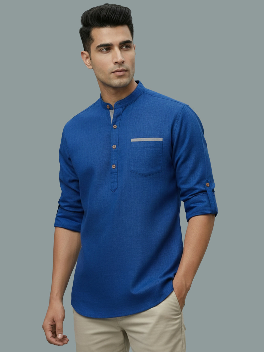 TerraDesi Men's Casual Regular Fit Full Sleeve Pocket Contrast Kurta (SE119)
