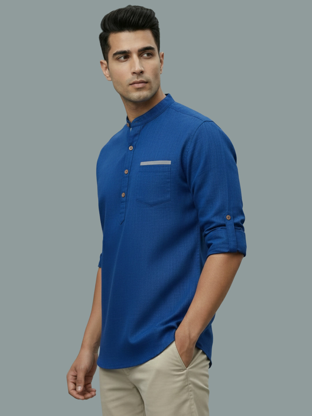 TerraDesi Men's Casual Regular Fit Full Sleeve Pocket Contrast Kurta (SE119)