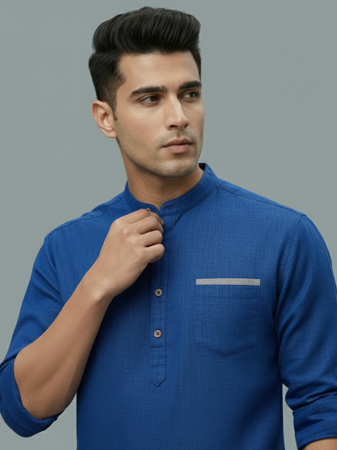 TerraDesi Men's Casual Regular Fit Full Sleeve Pocket Contrast Kurta (SE118)