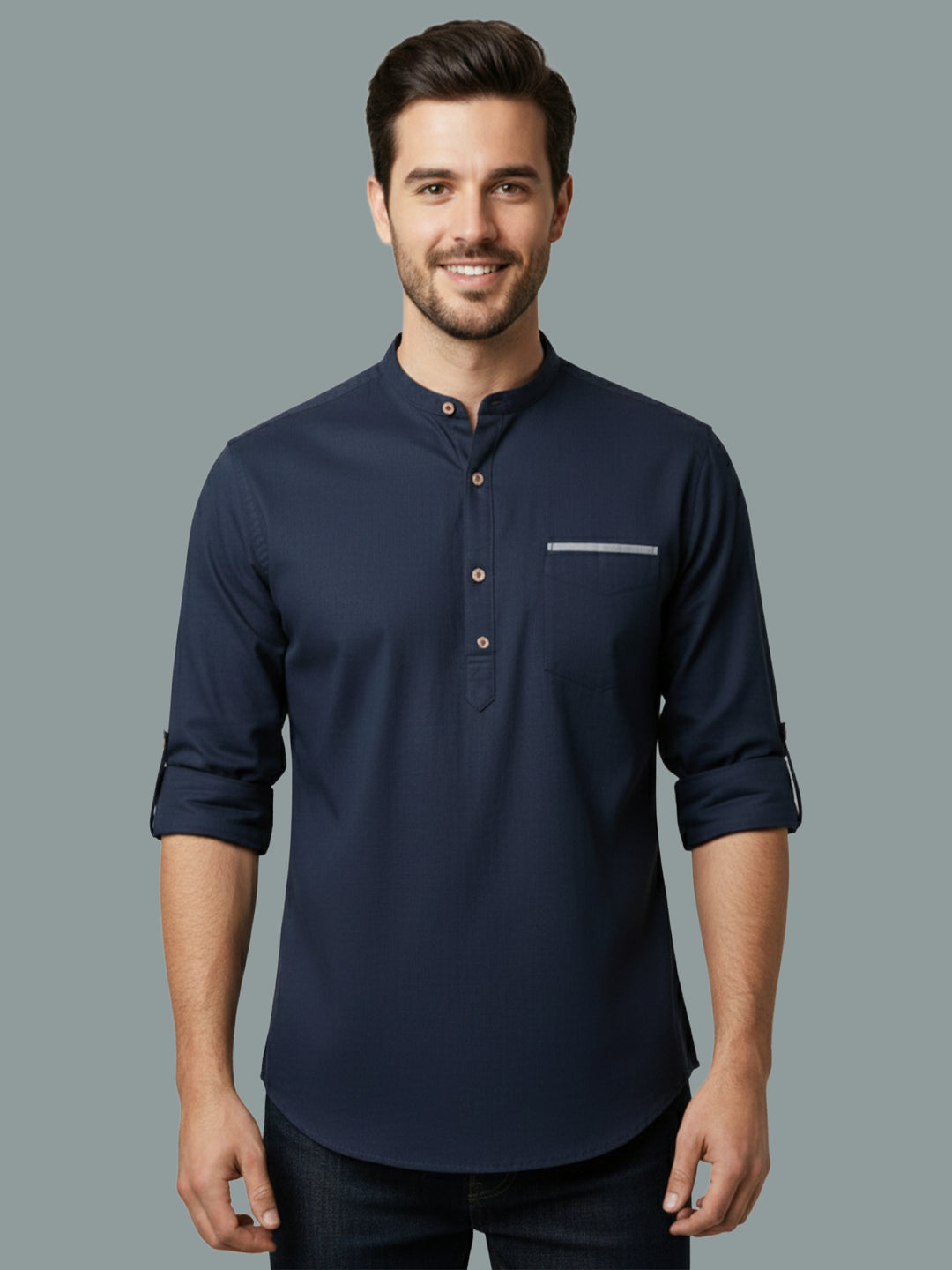 TerraDesi Men's Regular Fit Cotton Mandarin Collar Kurta (SE120)