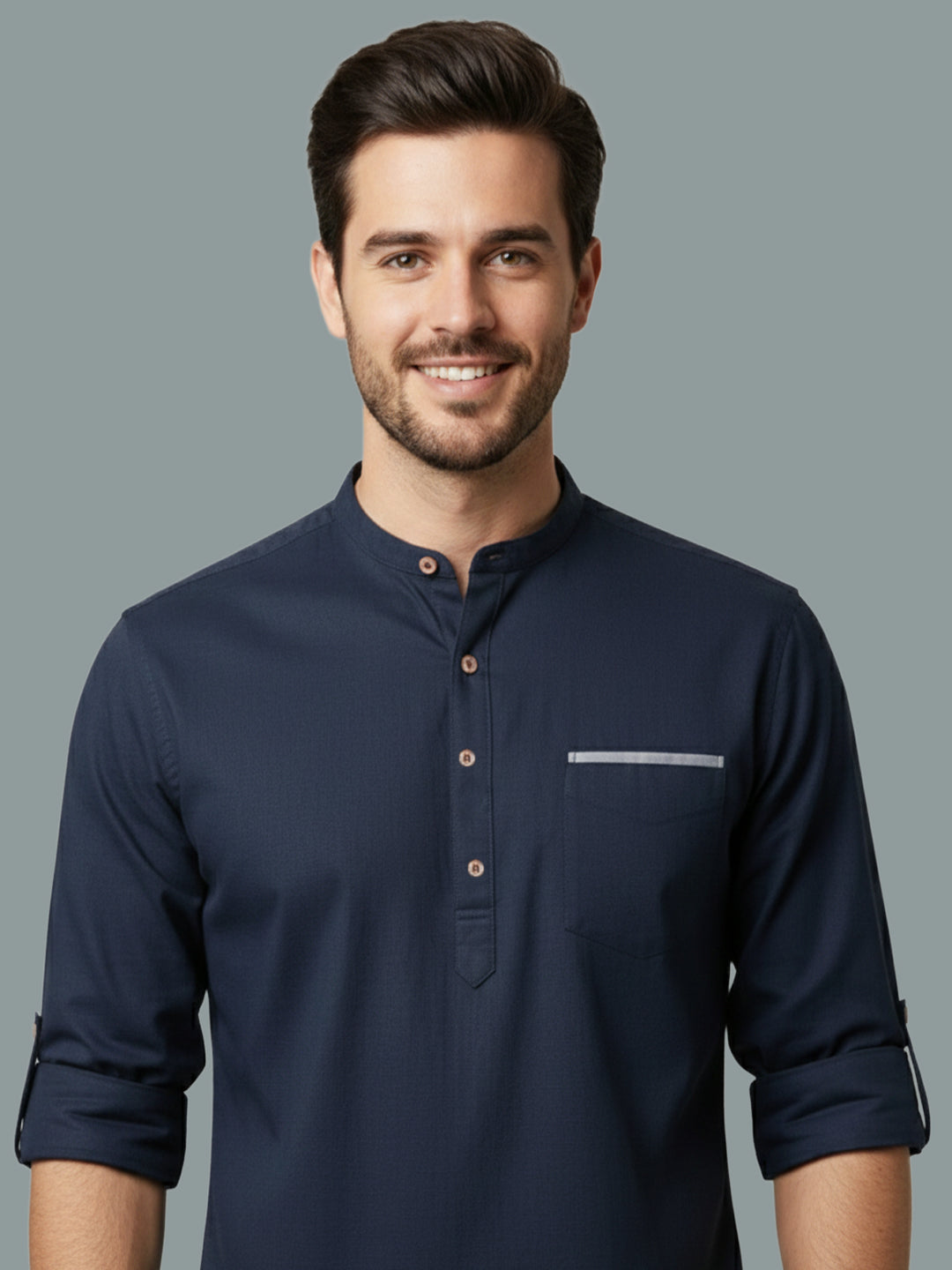 TerraDesi Men's Regular Fit Cotton Mandarin Collar Kurta (SE120)