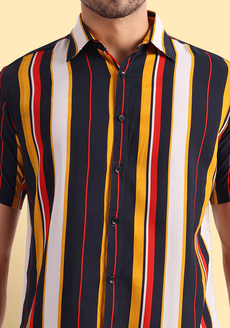 TerraDesi Retro Horizon Multicolour Striped Viscose Shirt Secondary image