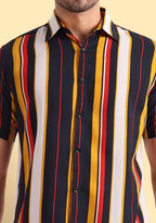 TerraDesi Retro Horizon Multicolour Striped Viscose Shirt