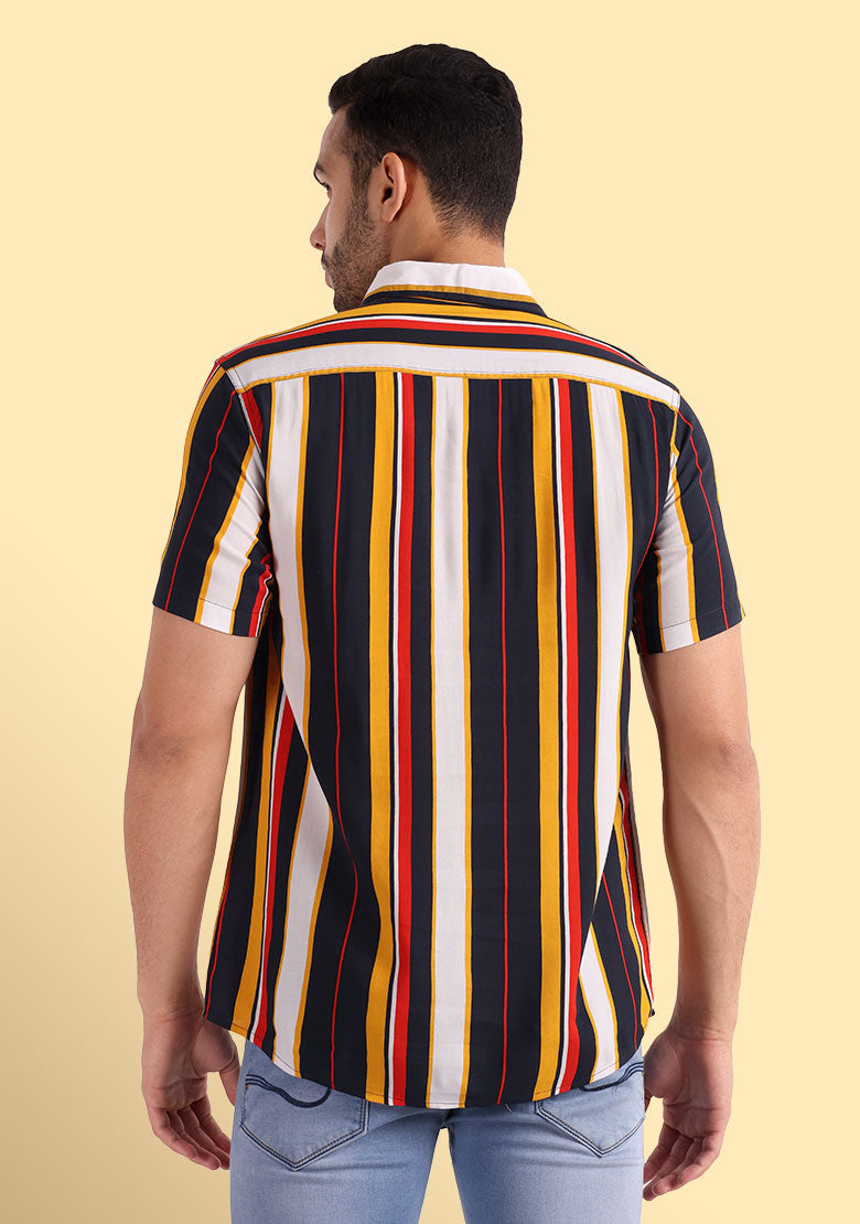 TerraDesi Retro Horizon Multicolour Striped Viscose Shirt
