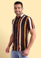 TerraDesi Retro Horizon Multicolour Striped Viscose Shirt