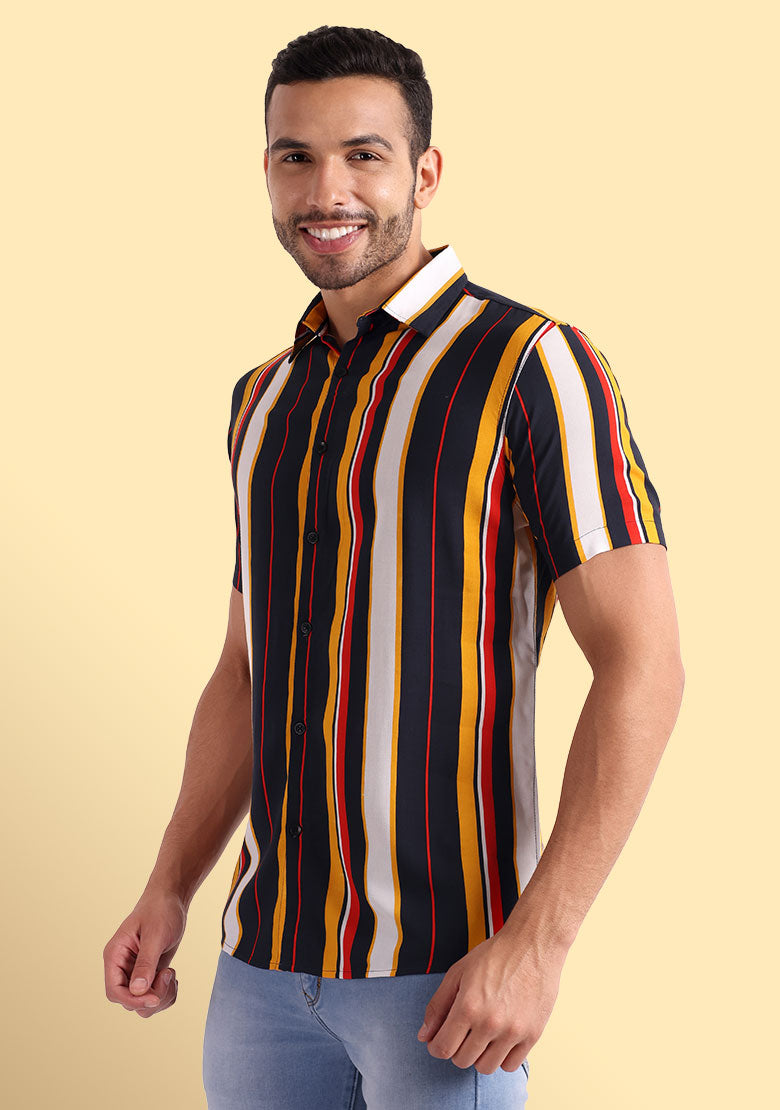 TerraDesi Retro Horizon Multicolour Striped Viscose Shirt