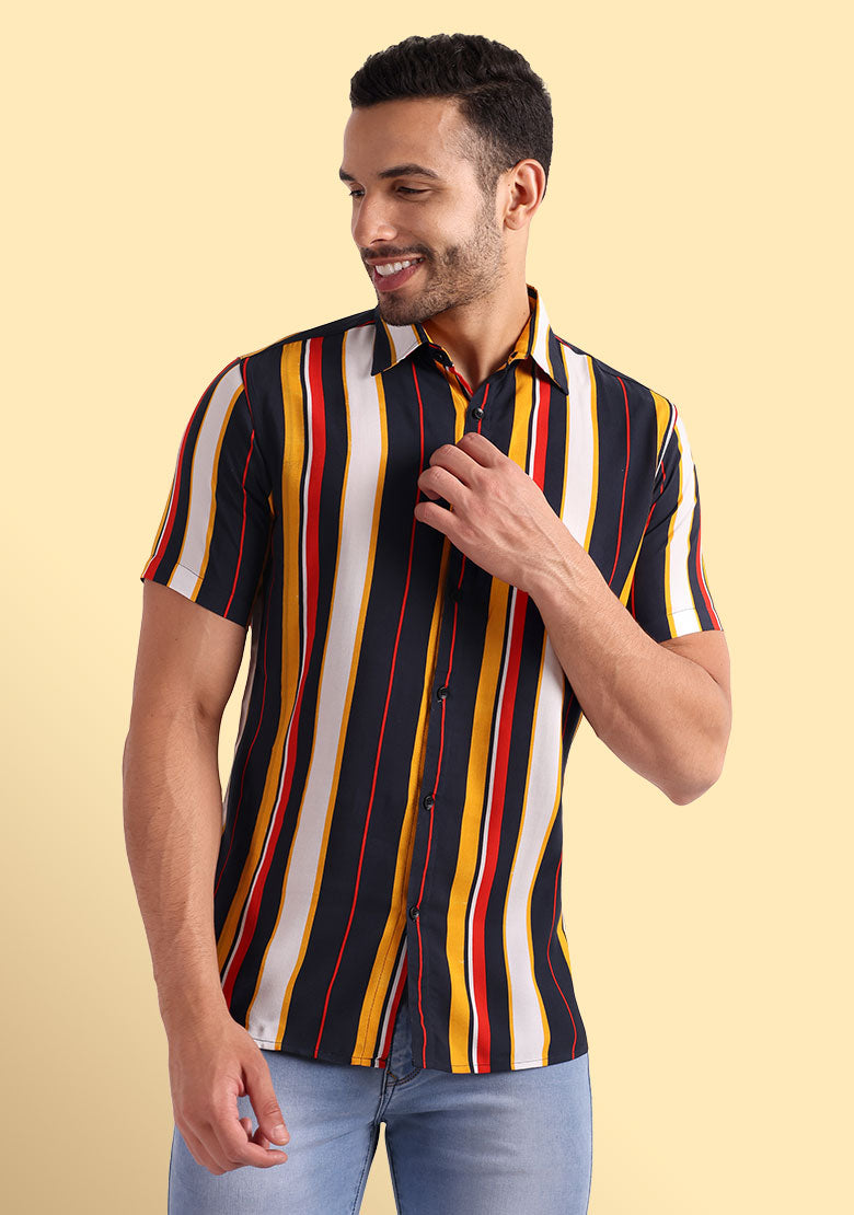 TerraDesi Retro Horizon Multicolour Striped Viscose Shirt