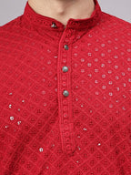 TerraDesi Golden Radiance Chikankari Sequined Kurta Pajama Set