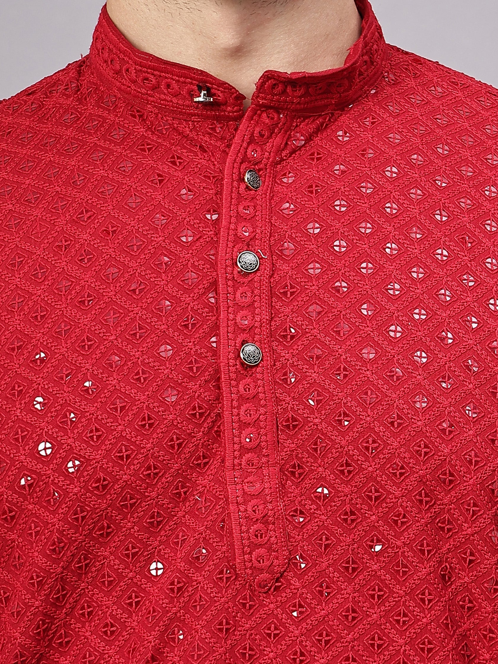 TerraDesi Golden Radiance Chikankari Sequined Kurta Pajama Set