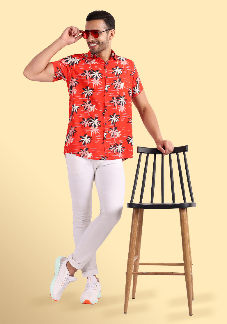 TerraDesi Sunset Palm Printed Shirt – Tropical Summer Casual Wear
