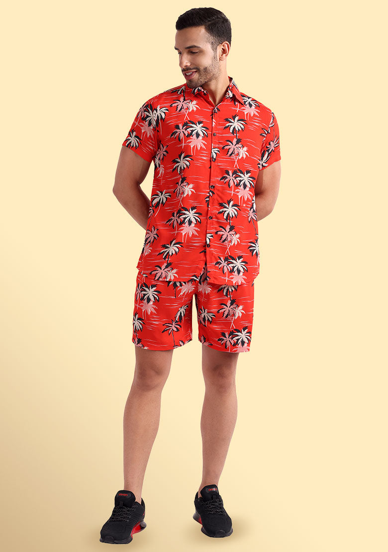 TerraDesi Crimson Tropic Palm Viscose Co-Ord Set