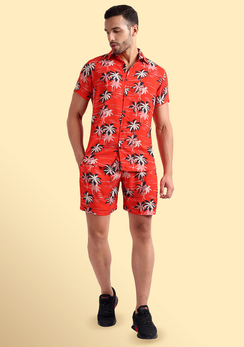 TerraDesi Crimson Tropic Palm Viscose Co-Ord Set Secondary image