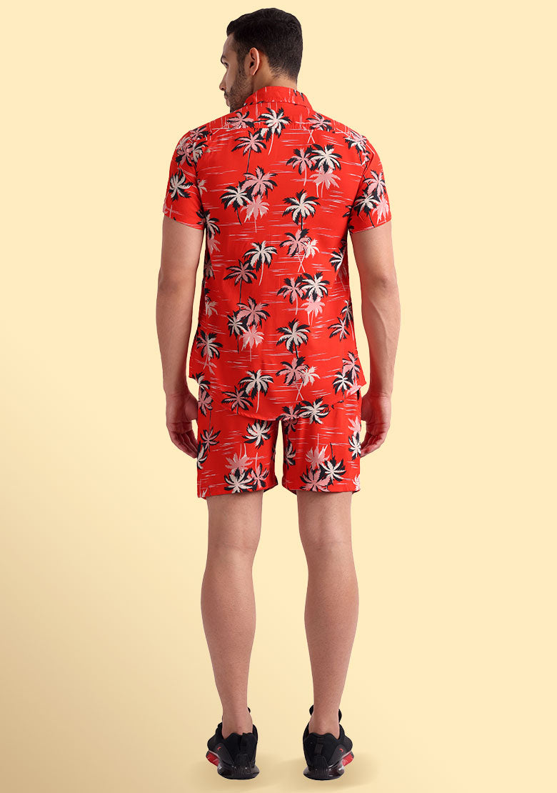 TerraDesi Crimson Tropic Palm Viscose Co-Ord Set