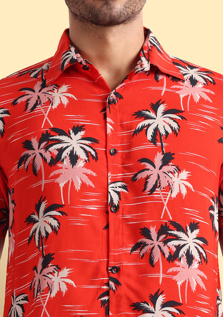 TerraDesi Crimson Tropic Palm Viscose Co-Ord Set