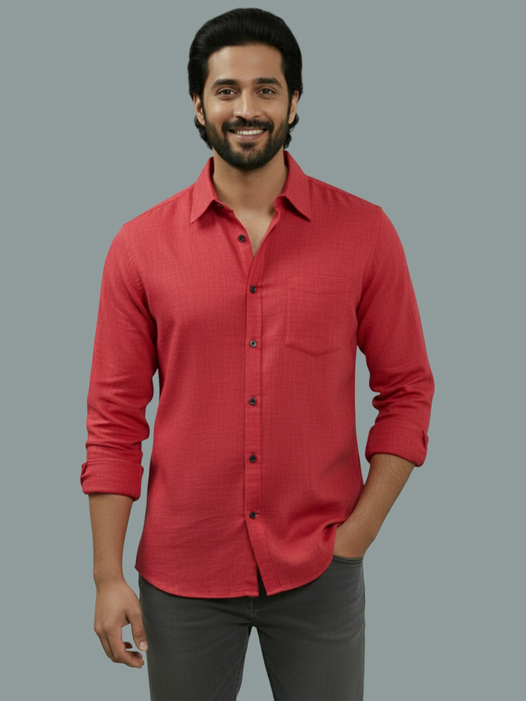 TerraDesi Azure Zenith Solid Cotton Blend Formal Shirt